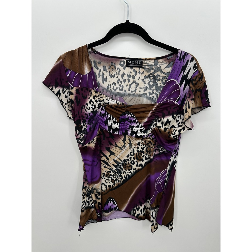 Y2K Purple Leopard Butterfly Top Sz S Fairy Whismigoth Streetwear Grunge